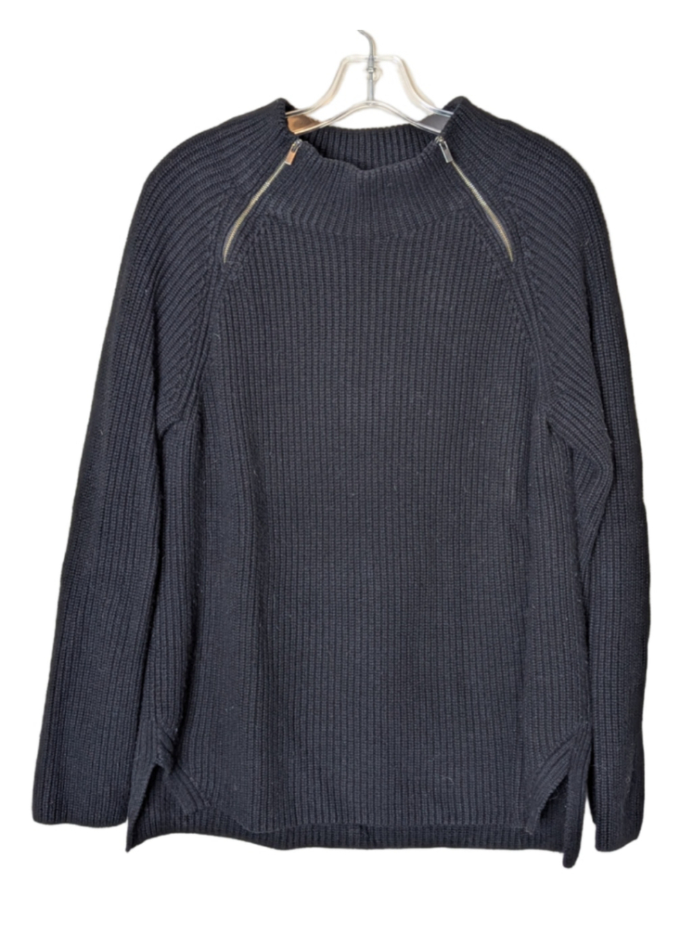 Women's Banana Republic Black Ribbed Crew Neck Sweater with Zippers Size L